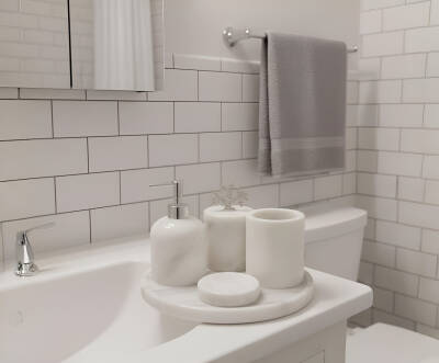 Afyon Beyaz Mermer 5'li Banyo Seti Gümüş Aksesuar