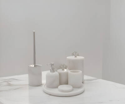 Afyon Beyaz Mermer 7'li Banyo Seti Gümüş Aksesuar - 2