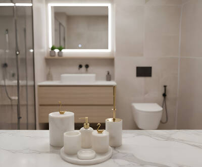 Afyon Beyaz Mermer 7'li Banyo Seti Gold Aksesuar