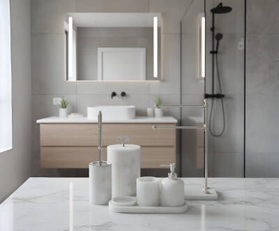 Afyon Beyaz Mermer 7'li Banyo Seti Gümüş Aksesuar