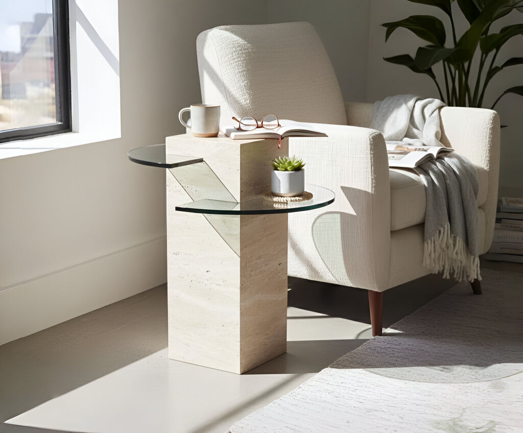 Sileto Traverten Yan Sehpa  - 1