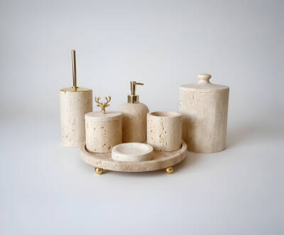 Traverten 7'li Banyo Seti Gold Aksesuar