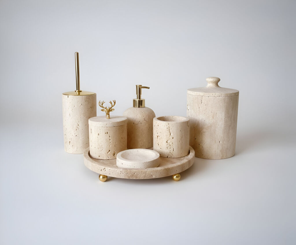 Traverten 7'li Banyo Seti Gold Aksesuar - 1