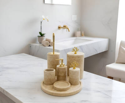 Traverten 7'li Banyo Seti Gold Aksesuar