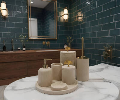 Traverten 7'li Banyo Seti Gold Aksesuar