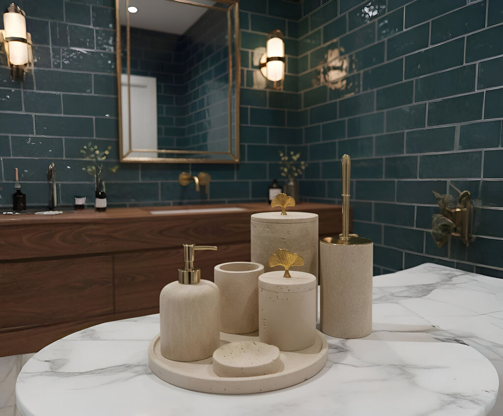 Traverten 7'li Banyo Seti Gold Aksesuar - 1