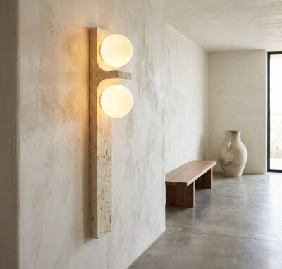 UNA Traverten Çift Küreli Duvar Apliği