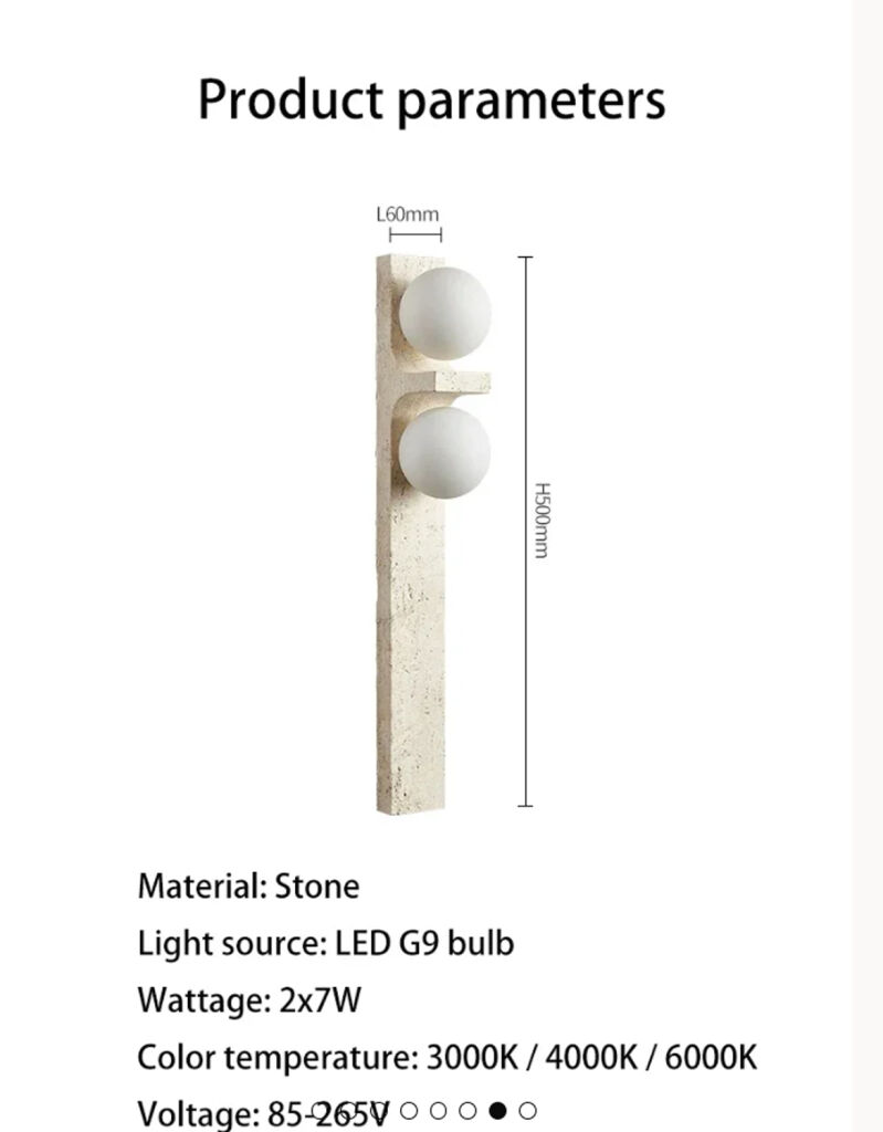 UNA Traverten Çift Küreli Duvar Apliği - 8